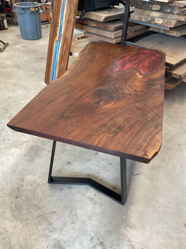 Custom walnut desk with epoxy inlay built near Olympia WA