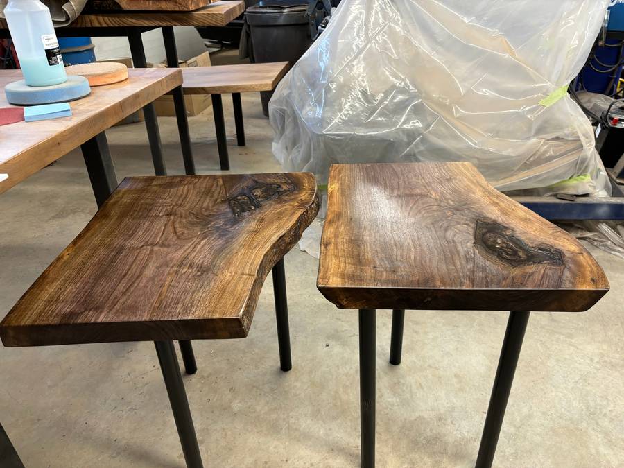 Matching custom walnut end tables with epoxy filled knots